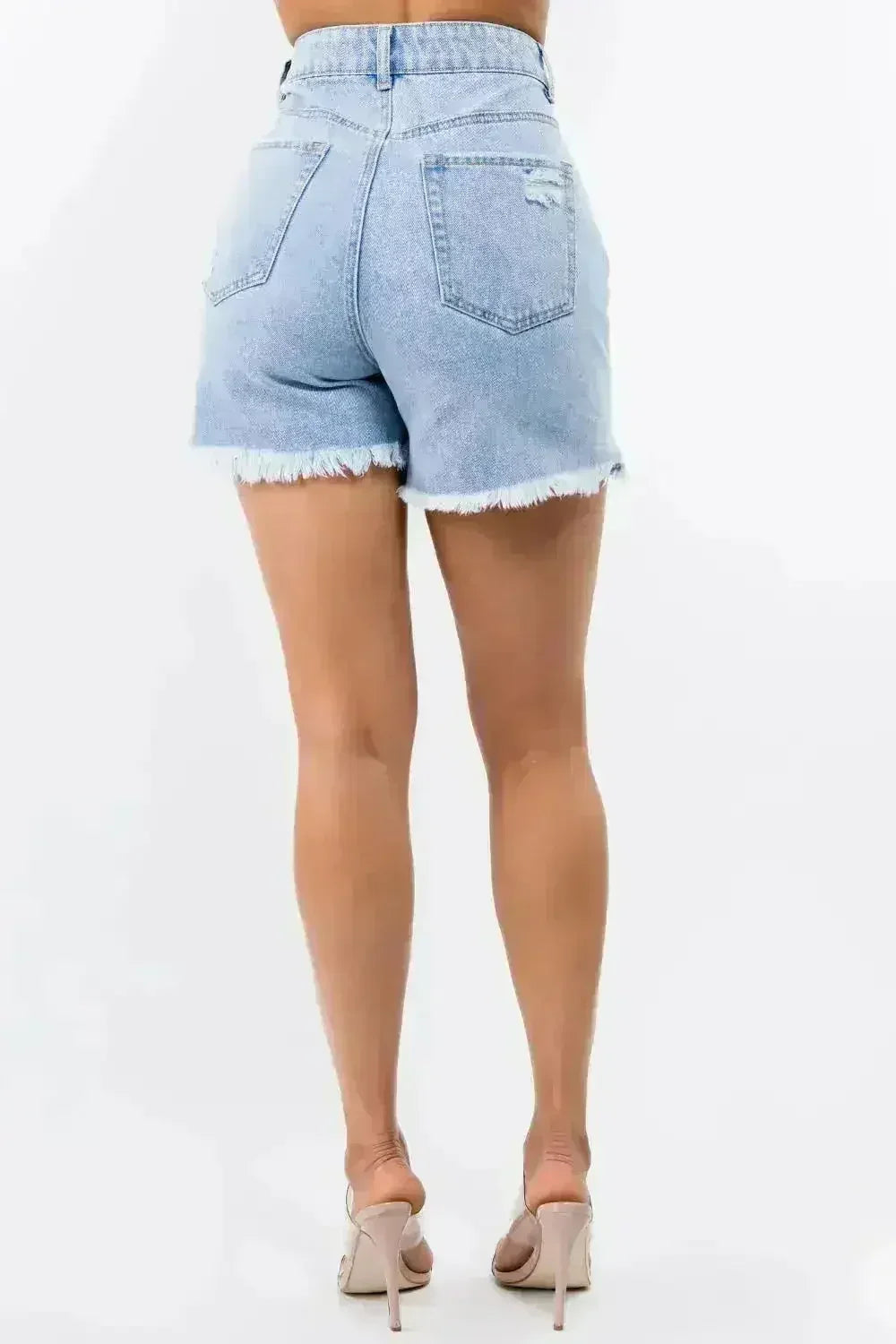 American Bazi High Waist Distressed Raw Hem Denim Shorts - Femstylo