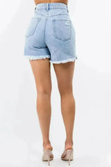 American Bazi High Waist Distressed Raw Hem Denim Shorts - Femstylo