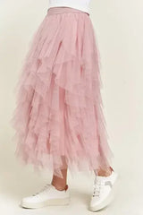 PLUS LAYER POLKA DOT MESH LINED A-LINE MIDI SKIRT - Femstylo