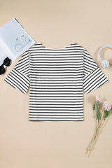 Black Stripe Half Sleeve Scoop Neck Loose Top