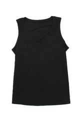 Black Strappy Hollow-out Neck Tank Top - Femstylo