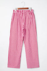 Fiery Red Gingham Casual Loose Pants