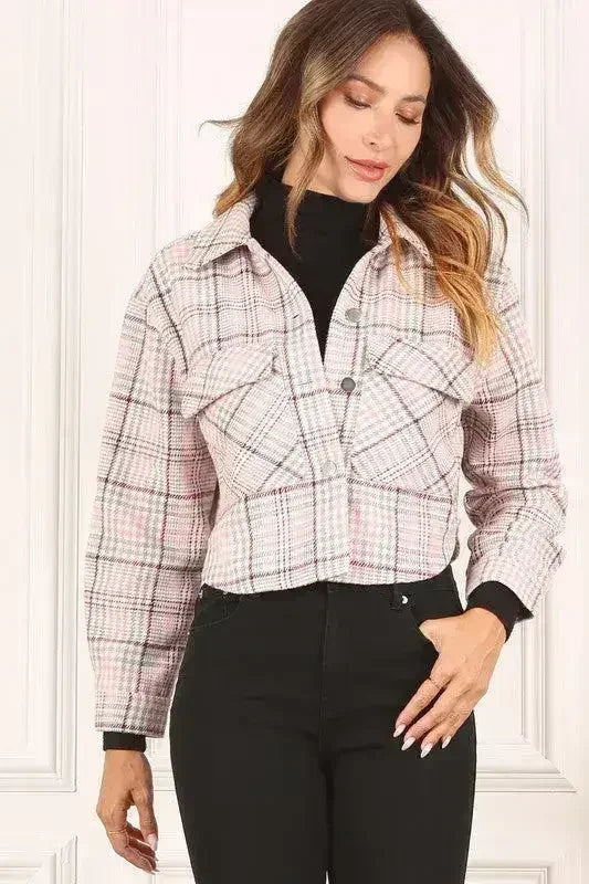Plaid crop jacket - Femstylo