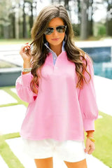 Bonbon Striped Collar Puff Sleeve Sweatshirt - Femstylo