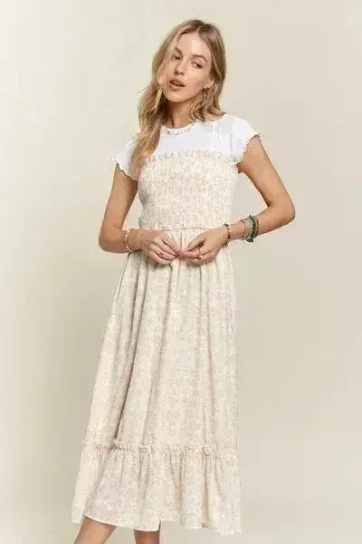 ADORA Smocked Floral Ruffled Hem Cami Dress - Femstylo