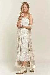 ADORA Smocked Floral Ruffled Hem Cami Dress - Femstylo