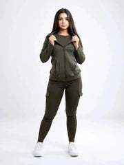 Athletic Fitted Zip-Up Hoodie Jacket with Pockets - Femstylo