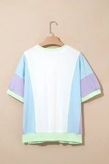 Purple Colorblock Patchwork Oversized T Shirt - Femstylo