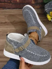 Contrast Round Toe Buckle Sneakers - Femstylo