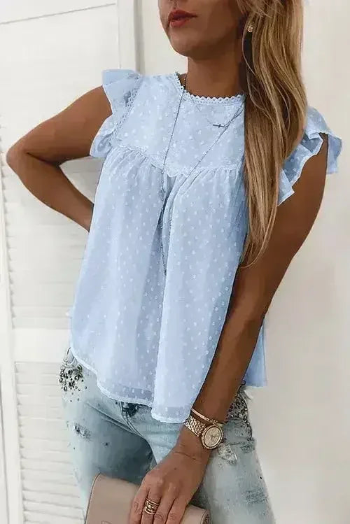 Polka Dot Lace Ruffled Tank Top - Femstylo