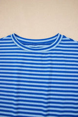 Black Stripe Ribbed Cap Sleeve Round Neck T Shirt - Femstylo
