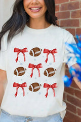 White Football and Bow Graphic Crewneck Tee