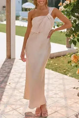 Ruched Single Shoulder Sleeveless Maxi Dress - Femstylo