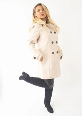 Wool Feel Double Breasted Hooded Coat - Femstylo