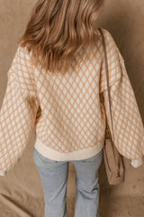 Smoke Gray Checkered Textured Knit Mock Neck Sweater - Femstylo