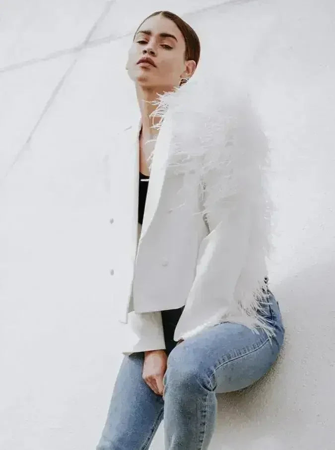 Lydia Ostrich Feather Blazer - Femstylo
