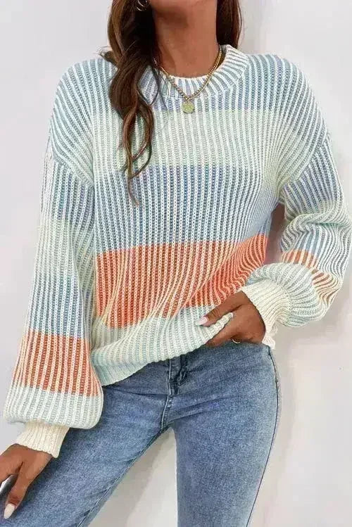Pink Colorblock Knit Bubble Sleeve Sweater – Femstylo - Femstylo