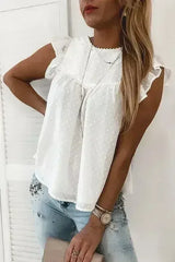 Polka Dot Lace Ruffled Tank Top - Femstylo