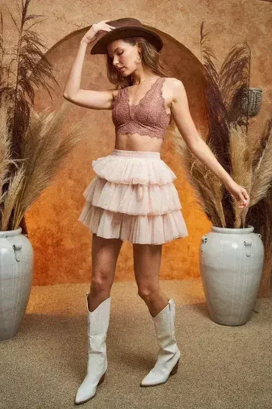 SOLID MESH TIERED SKIRTS - Femstylo