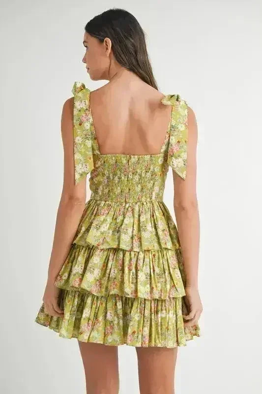 MABLE Floral Mini Dress – Adjustable Shoulder Tie Layered Design - Femstylo