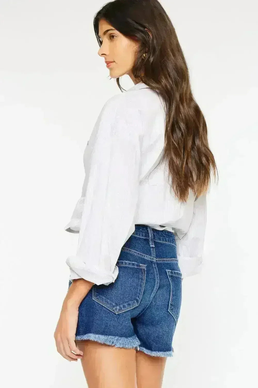 Kancan High Rise Frayed Hem Denim Shorts - Femstylo