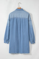 Beau Blue Washed Raw Hem Denim Shirt Dress