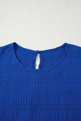 Dark Blue Textured Flutter Sleeve Ruffle Mini Dress - Femstylo