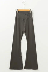 Dark Grey V Shape High Waist Flared Leggings - Femstylo