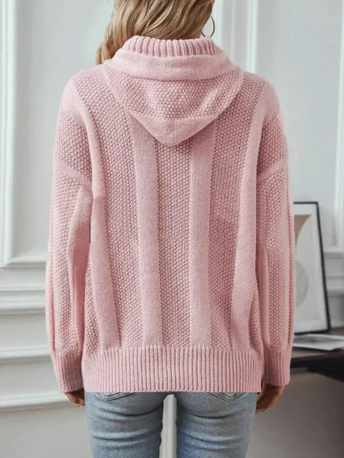 Drawstring Long Sleeve Hooded Sweater - Femstylo