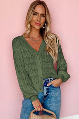 Green Lightweight Buttoned Front Crochet Cardigan