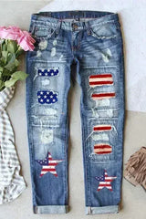American Flag Patched Distressed Jeans - Femstylo