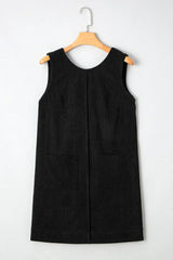 Black Corduroy Exposed Seam Sleeveless Mini Dress
