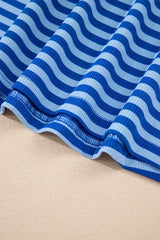 Black Stripe Ribbed Cap Sleeve Round Neck T Shirt