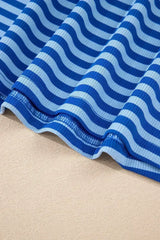 Black Stripe Ribbed Cap Sleeve Round Neck T Shirt - Femstylo