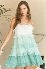 ADORA Swiss Dot Ruffled Tiered Mini Dress - Femstylo