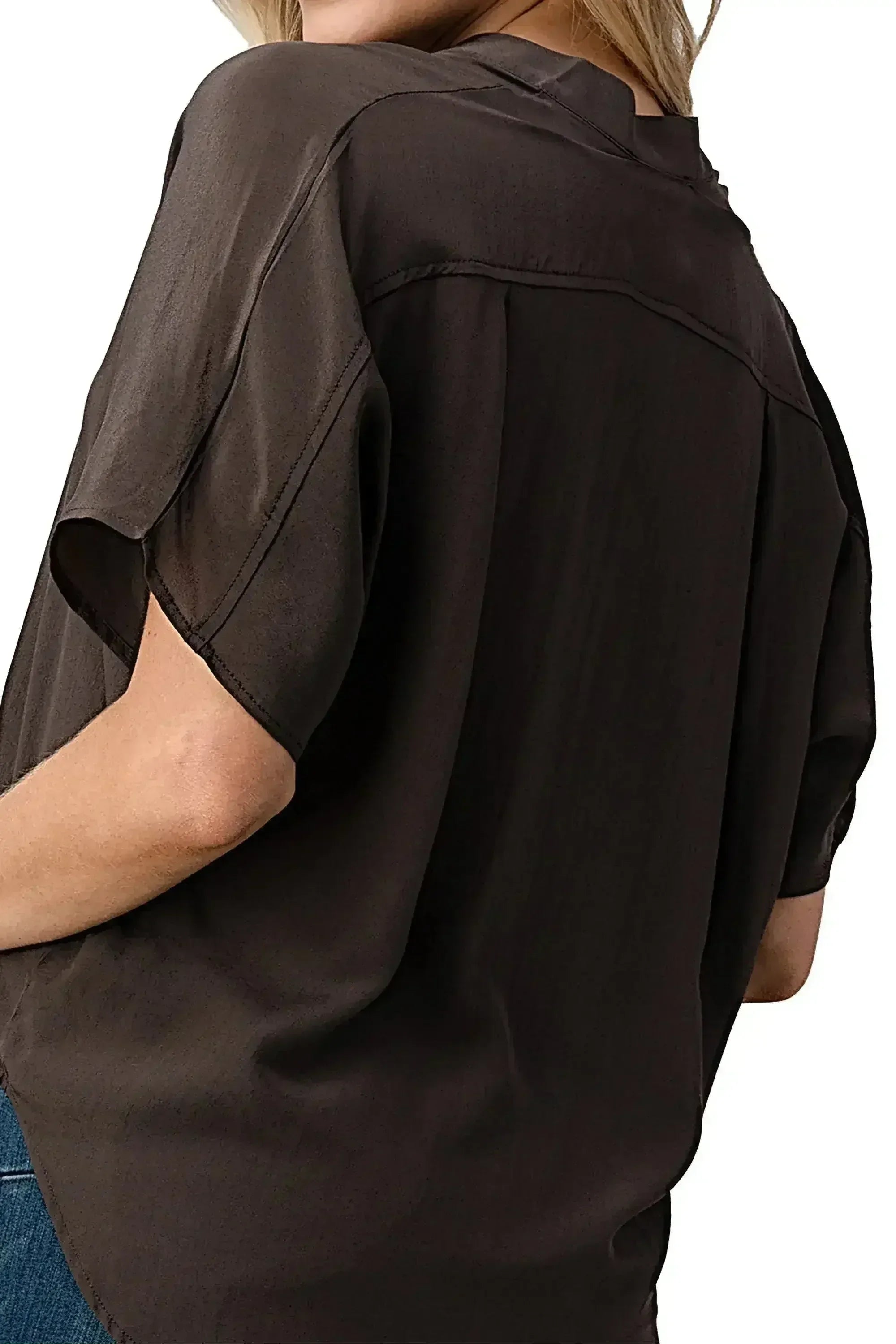 Effortless Dark Grey Oversized Button-Up Blouse for Women - Femstylo