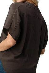 Effortless Dark Grey Oversized Button-Up Blouse for Women - Femstylo