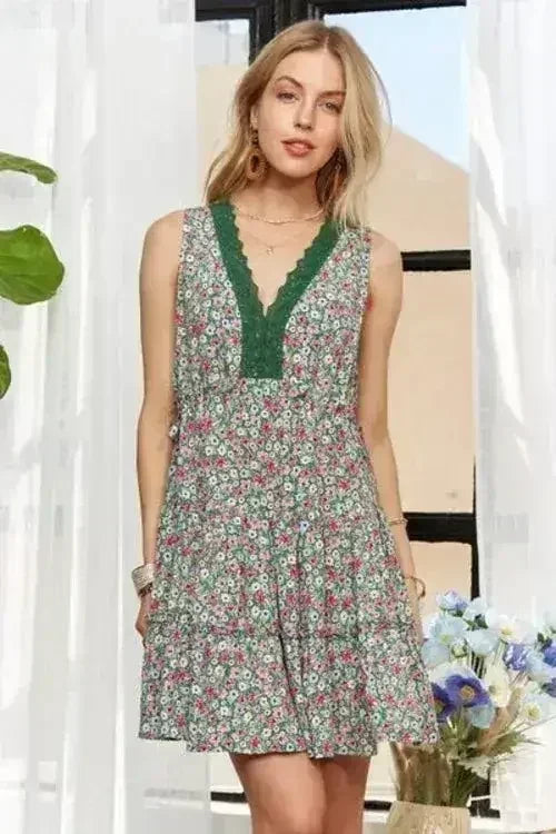 ADORA Lace Detail V-Neck Sleeveless Mini Dress - Femstylo