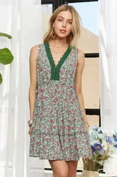 ADORA Lace Detail V-Neck Sleeveless Mini Dress - Femstylo