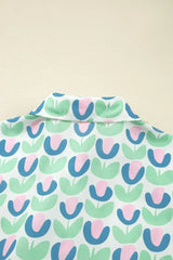 Green Floral Print Scallop Trim Pocket Mini Dress