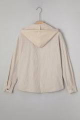 Beige Solid Color Textured Patchwork Flap Pocket Shacket