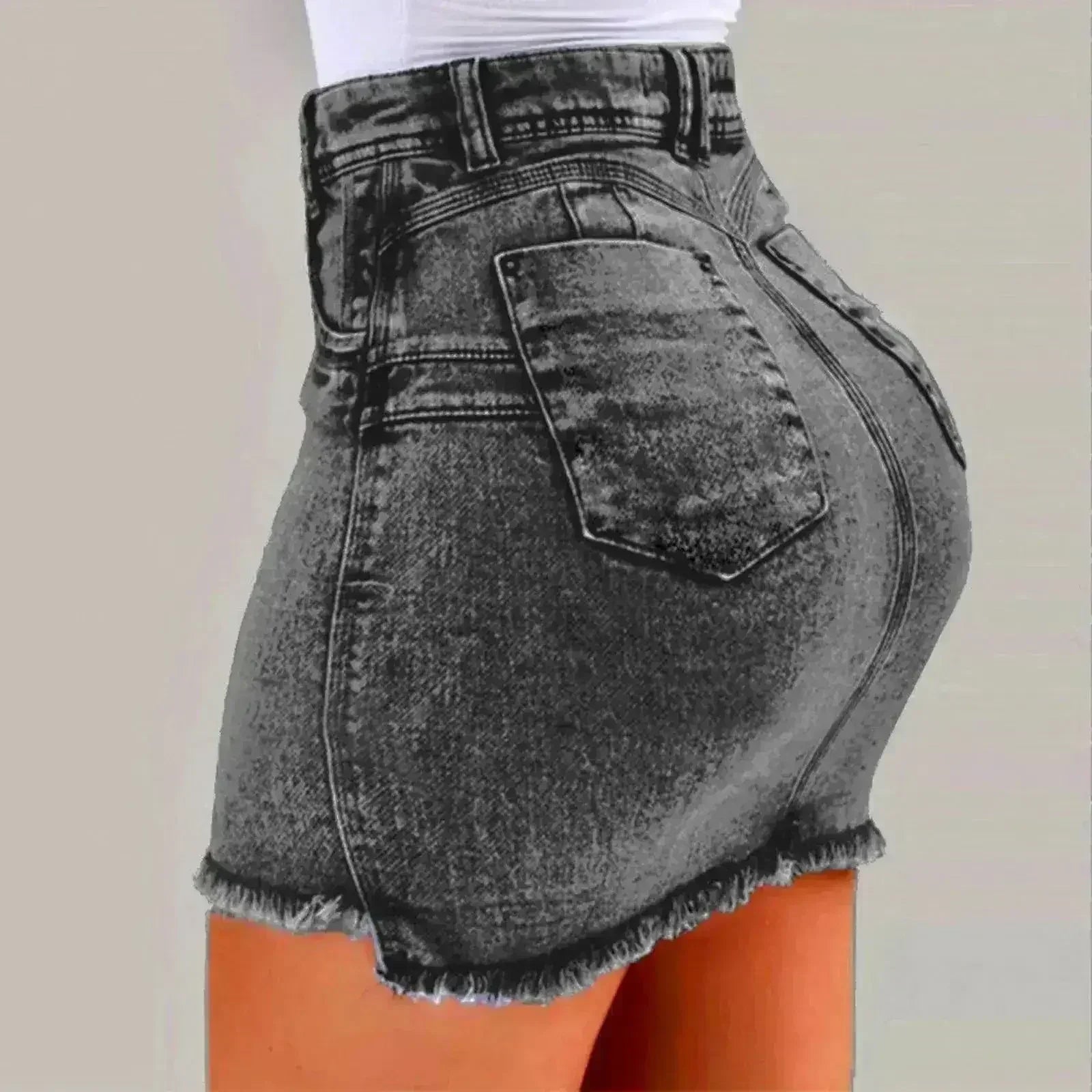 Women's High Stretch A-Line Mini Skirt in Washed Denim - Femstylo
