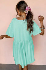 Sky Blue Solid Color Pocket Raw Edge Babydoll Dress - Femstylo