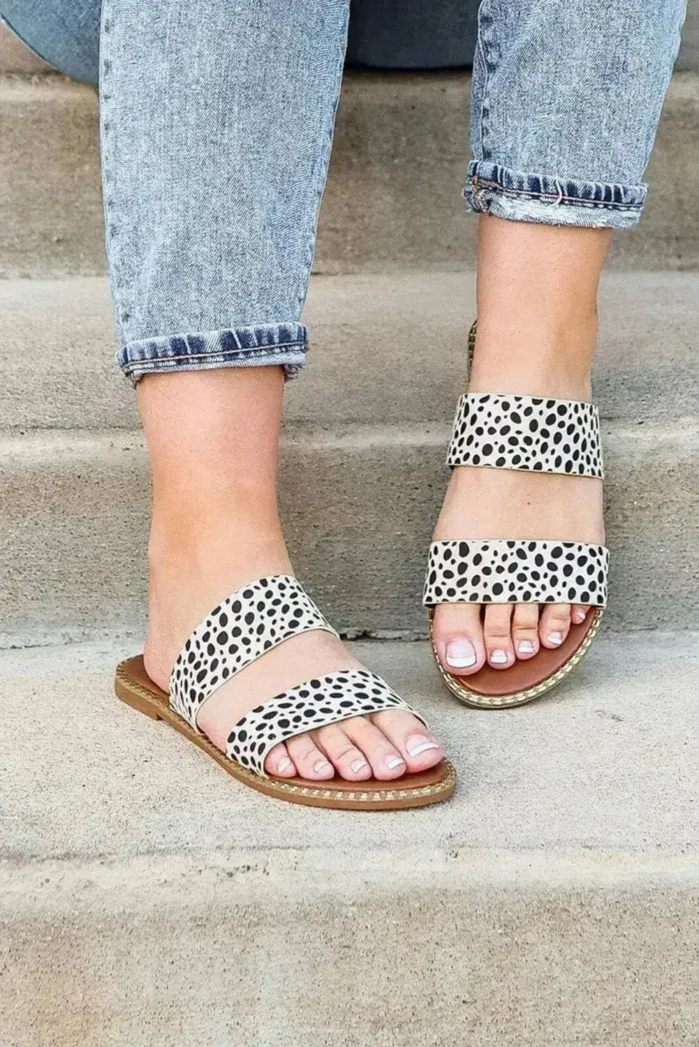 Leopard Dalmatian Print Suedette Slide Sandals - Femstylo