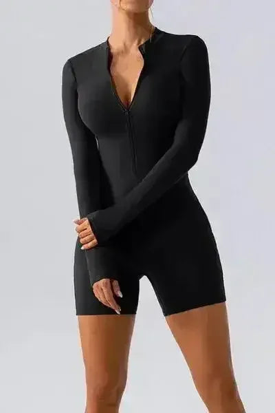 Half Zip Long Sleeve Active Romper - Femstylo
