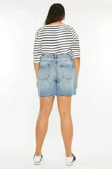 Kancan Full Size Raw Hem High Waist Denim Shorts - Femstylo