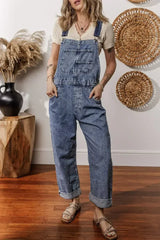 Sail Blue Straight Leg Pockets Denim Bib Overall - Femstylo