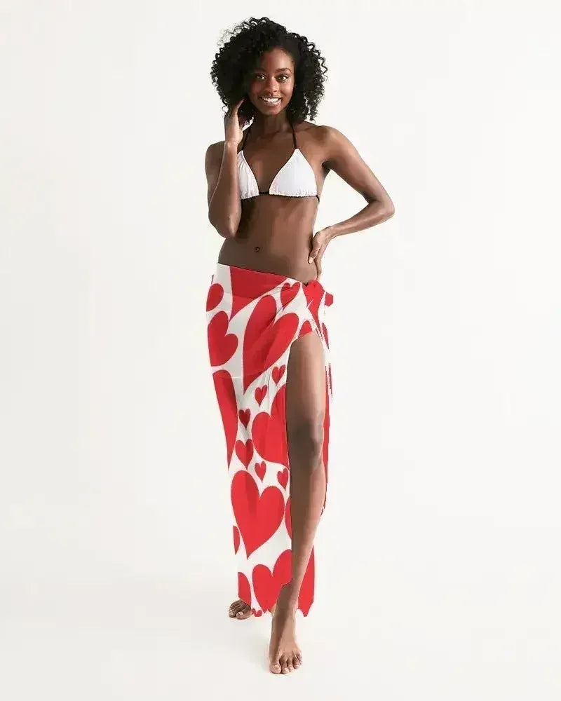 Womens Wrap Sarong - Casual / Swimwear / Love Red Hearts - Femstylo