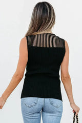 Black Mesh Cutout Knit Vest - Edgy Ribbed Design | Femstylo - Femstylo