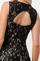 Sleeveless Lace Overlay Dress with Scalloped Edges - Femstylo